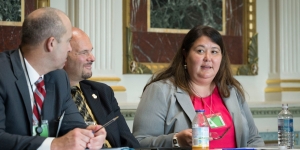 At right, Tara Sweeney, Assistant Secretary of Indian Affairs, Department of the Interior. Two people sit to her left