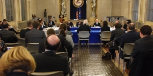 Antitrust Division staff, Roundtable Participants, and members of the public participating in the Public Roundtable Discussion Series on Deregulation & Antitrust Law in the Great Hall of the Main Justice Building