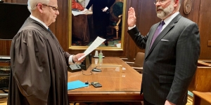 Chief Judge J. Randal Hall administers oath to U.S. Attorney David H. Estes