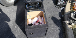 Drugs, a gun and cash found hidden in a speaker box.