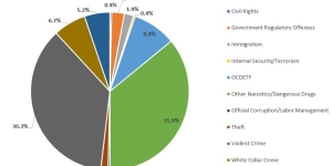 This pie chart illustrates criminal case filings in FY 2022 by program category