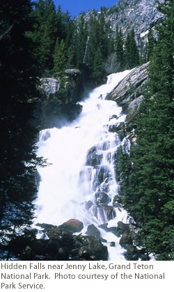 Hidden Falls near Jenny Lake, Grand Teton National Park. Courtesy of NPS. Hidden Falls near Jenny Lake, Grand Teton National Park. Courtesy of NPS.