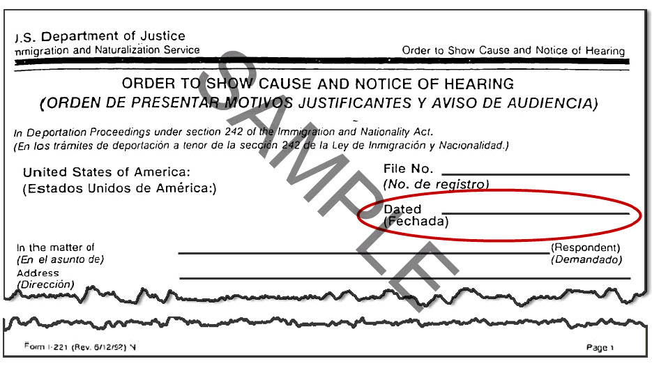 INS Order to Show Cause and Notice of Hearing Form I-221 