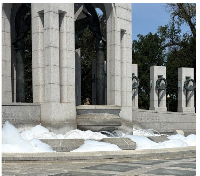 Photograph of Foam in the Fountain at the World War II Memorial.