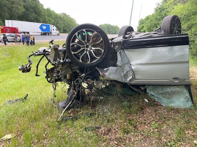 Image of overturned vehicle after fleeing law enforcement and crashing.