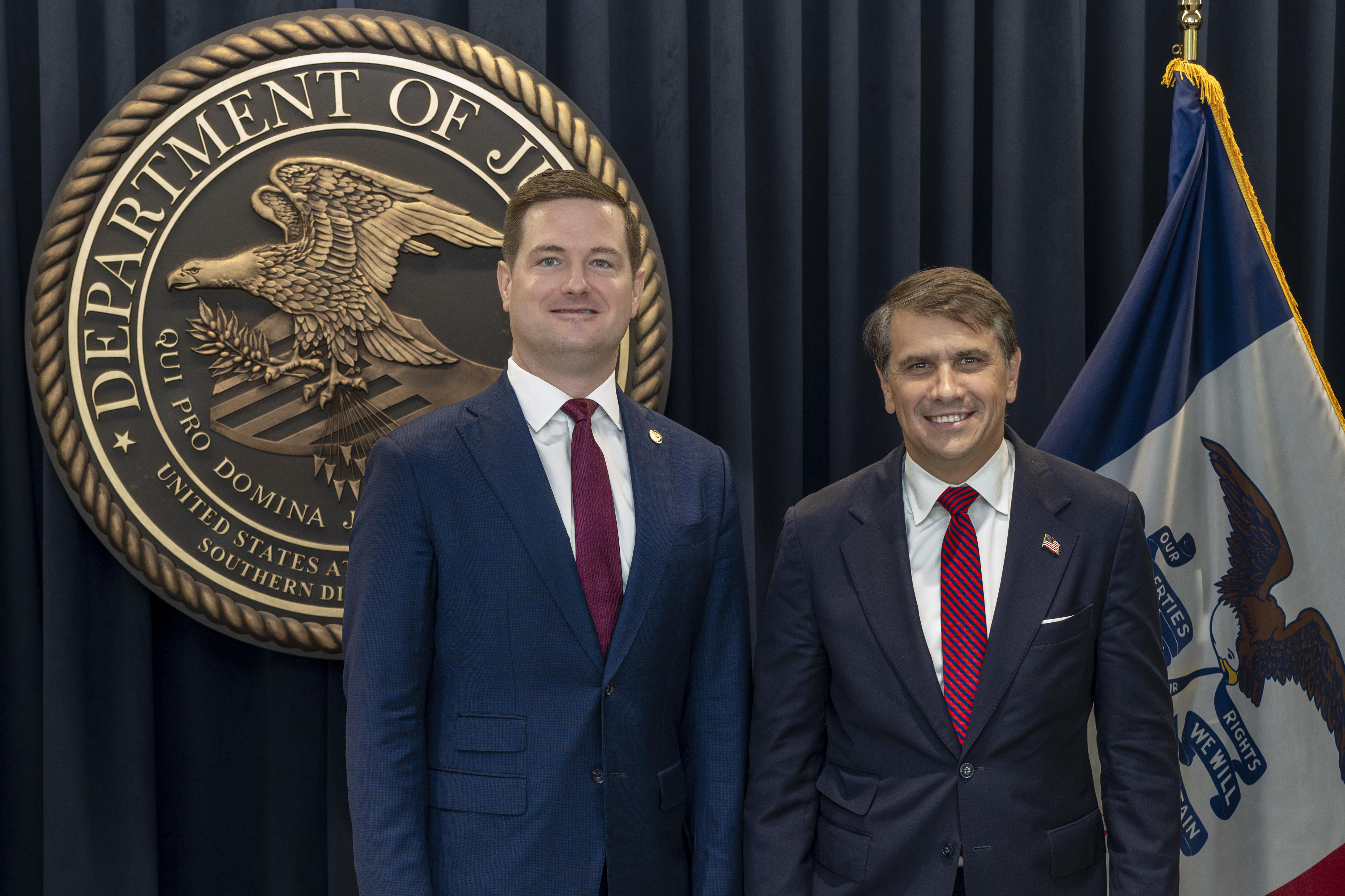 Attorney General Todd Blanche meets with U.S. Attorney David C. Waterman (left) on August 20, 2026.