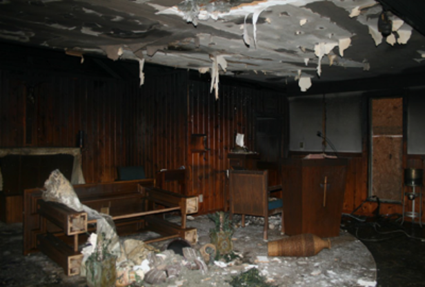 Church burning damage in sanctuary