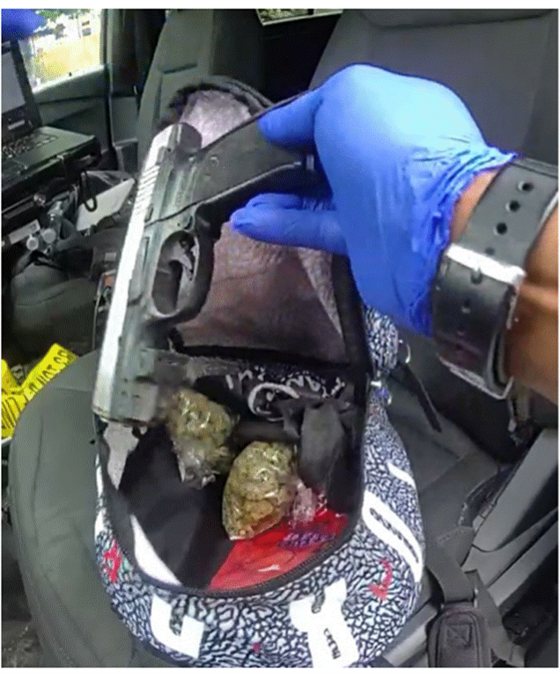 Inside Simms’ bag, police recovered a Ruger SR40, .40 caliber semi-automatic pistol that was fitted with a laser sight.