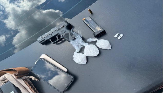 A firearm and drugs seized in Case 5:25-cr-00046 in U.S. v. Harvey