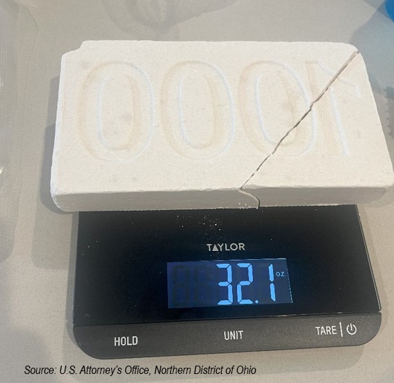 cocaine brick on a scale