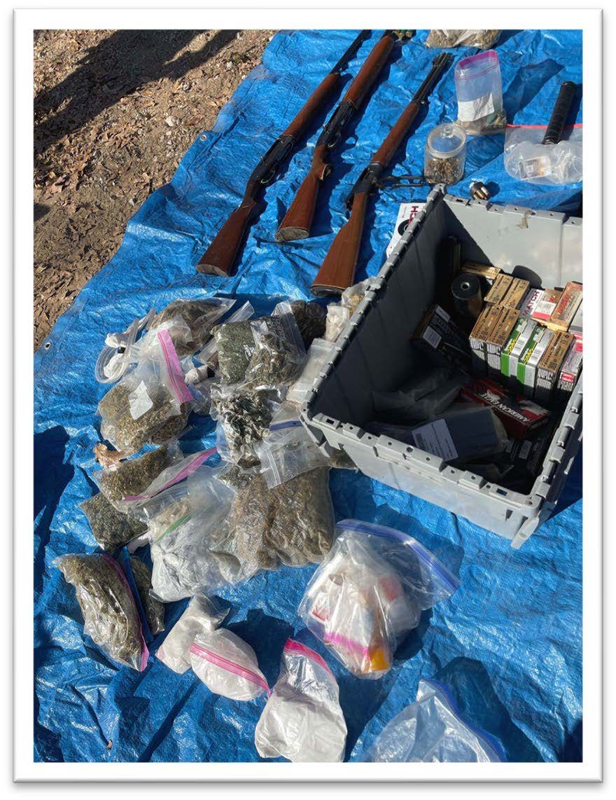 Firearms, ammunition, drugs and other items found on property