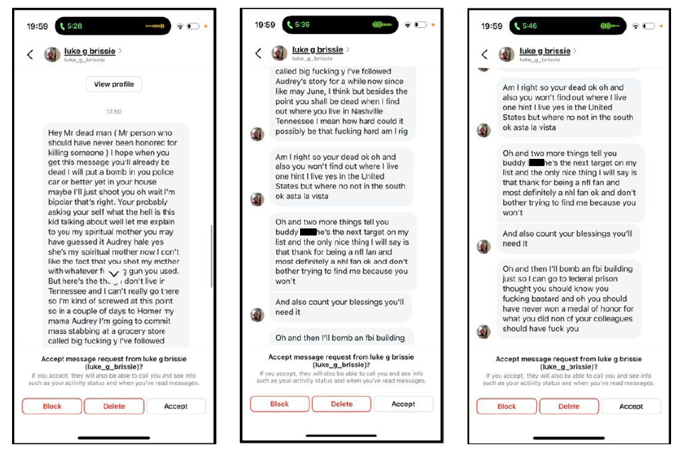 threatening messages sent by defendant