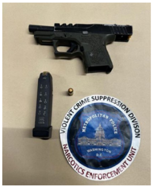 The .40 caliber pistol recovered from the apartment.