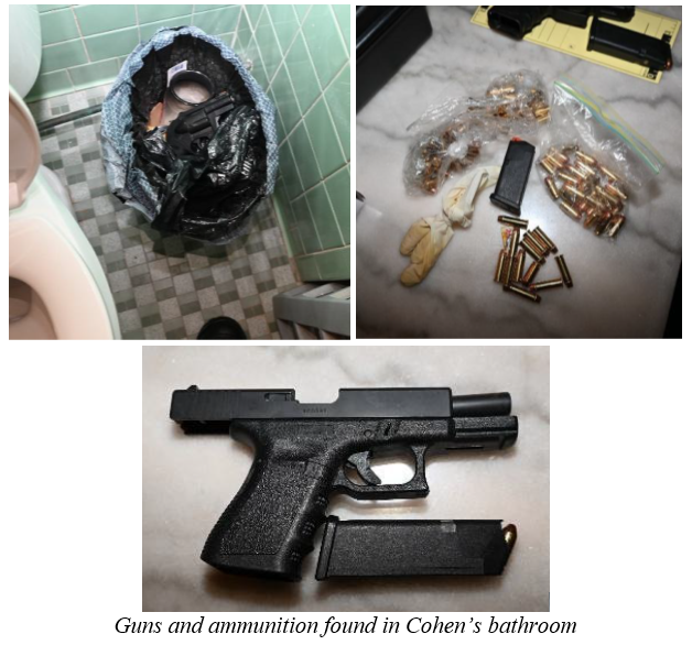 guns and ammunition found in cohen's bathroom