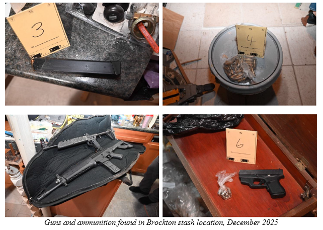 Guns and ammunition found in Brockton stash location, December 2025