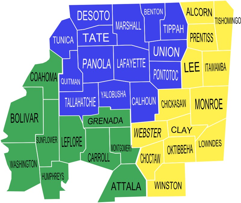 Counties within the Northern District of Mississippi