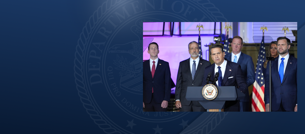 Photo of Vice President JD Vance, Attorney General Todd Blanche, Assistant Attorney General Colin McDonald and others