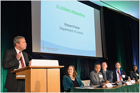 Legal Policy Section Chief Bob Potter makes a point during closing remarks at the Health Care Workshop. Legal Policy Section Chief Bob Potter makes a point during closing remarks at the Health Care Workshop.