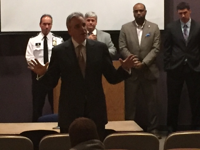 United States Attorney Peter F. Neronha addressing approximately 40 Providence probationers and parolees