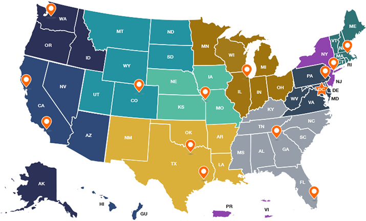 A U.S. map color-coded for each CRS region A U.S. map color-coded for each CRS region