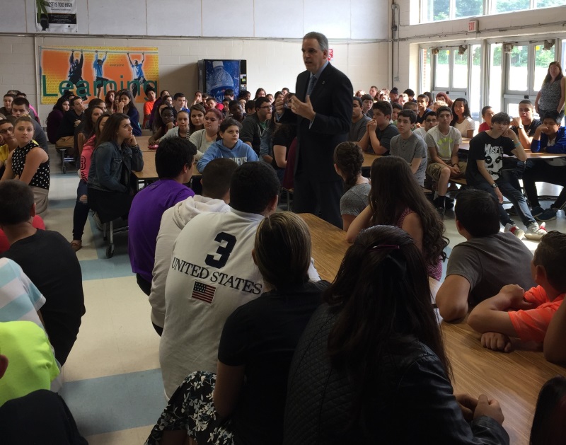 USA Neronha visiting Johnston Middle School