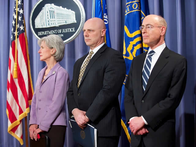 HHS Sec. Sebelius, FBI Exec Asst Director Henry and HHS IG Levinson joined AG Holder in announcing heath care fraud 