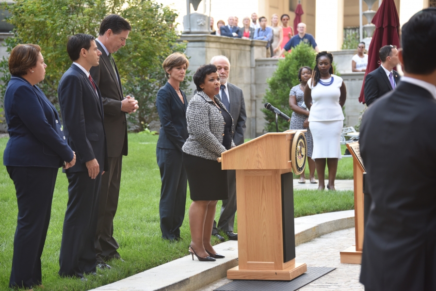 Attorney General Lynch led a moment of silence at the Department as part of a commemoration ceremony with Department of Justic