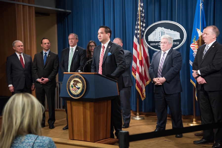 Utah Attorney General Sean Reyes delivers remarks.