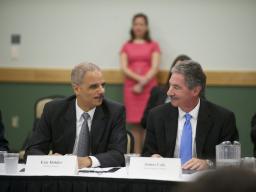 Attorney General Eric Holder and Deputy Attorney General James M. Cole before the panel discussion.