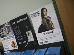 Advertisements on display at the announcement illustrate how easy it is for IP theft to go unnoticed by the consumer.