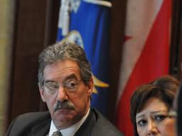 Deputy Attorney General James Cole and Secretary Hilda Solis listen during the meeting led by Attorney General Holder.