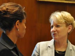Laurie O. Robinson, Assistant Attorney General in the Office of Justice Programs speaks with Melody Barnes, Director of the White House Domestic Policy Council.