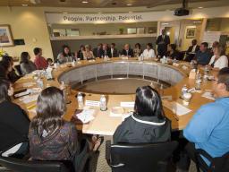 Attorney General Loretta E. Lynch listens to Alaska Native youth during a roundtable discussion