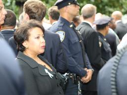 Attorney General Loretta E. Lynch at the 15th anniversary ceremony at the National September 11 Memorial Plaza
