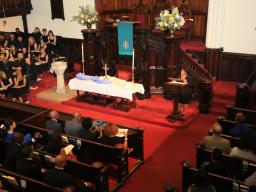 Attorney General Loretta E. Lynch delivers remarks at a memorial service hosted by the First Presbyterian Church of Brooklyn, 