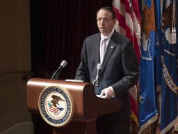 Photo of Deputy Attorney General Rosenstein at the podium