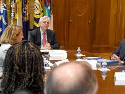Attorney General Merrick B. Garland addresses officials associated with Operation North Star in the Attorney General’s Conference Room at The Department of Justice.