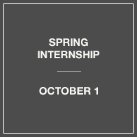 A gray graphical box with white text that reads, Spring Internship - October 1