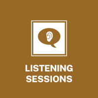  Bronze background with comment symbol and an ear.