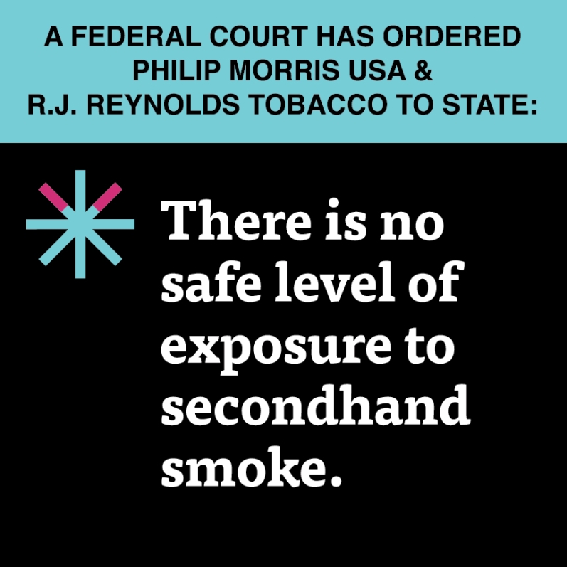  “There is no safe level of exposure to secondhand smoke.”