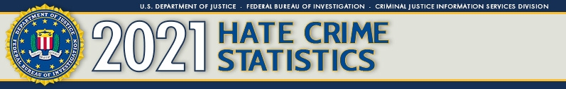 2021 FBI Hate Crimes Statistics A graphic that reads, "2021 FBI Hate Crimes Statistics"