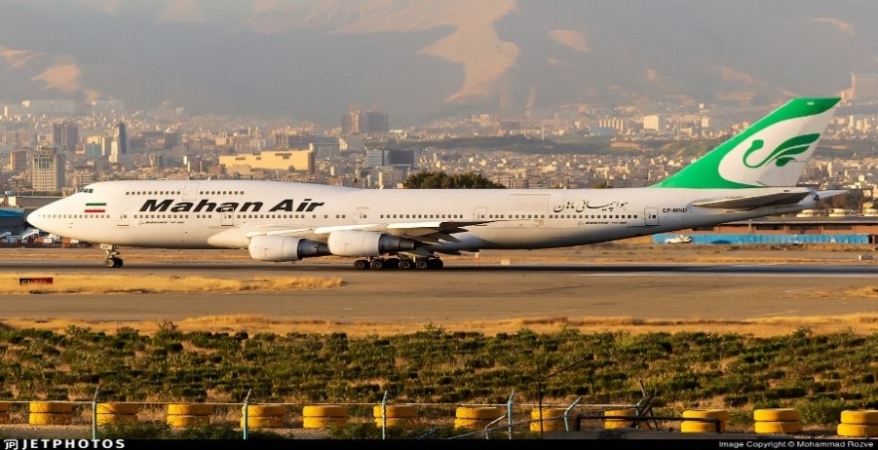 TARGET Aircraft from Sept. 6, 2019 A photograph of the TARGET Aircraft from Sept. 6, 2019 with the Mahan Air livery and logo.