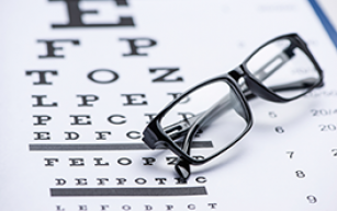 Eye glasses and eye chart