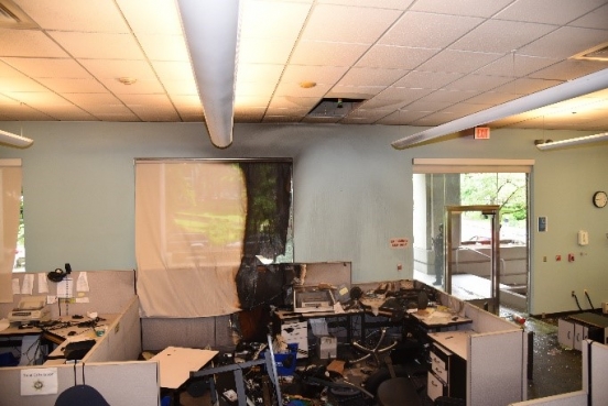 Damage to the Corrections Records Office from fire on May 29, 2020