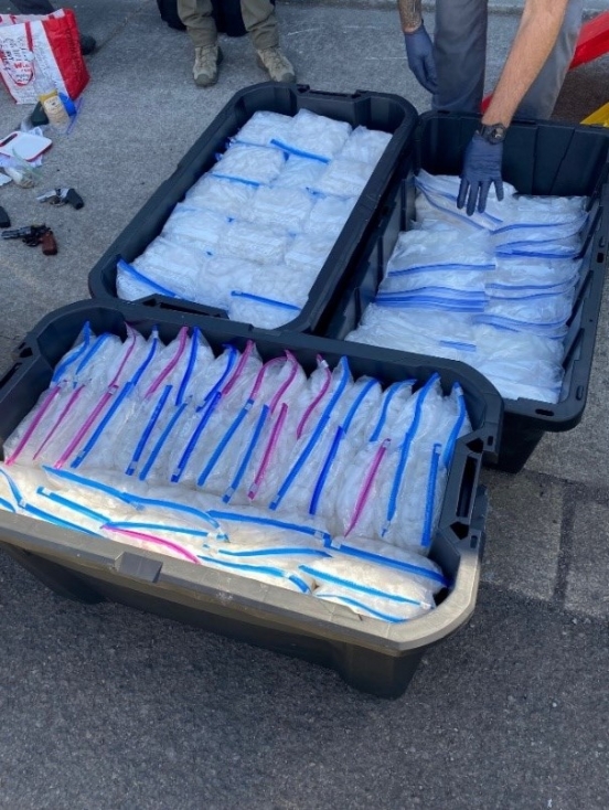 Bags of seized methamphetamine.