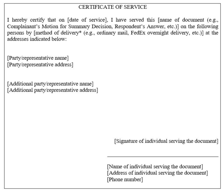 OCAHO sample certificate of service OCAHO sample certificate of service