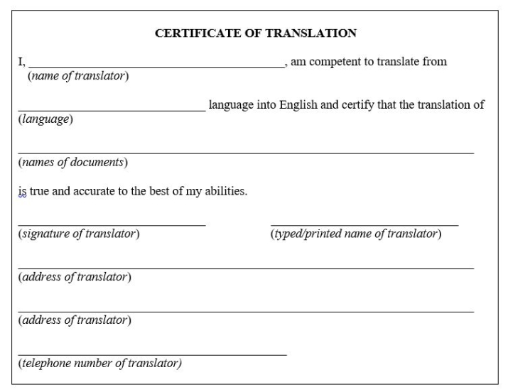 Appendix G Cert of Translation EOIR Department of Justice
