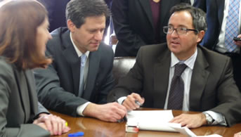 Assistant U.S. Attorneys Jennifer Blackwell, Mark Chutkow and MIchael Bullotta, members of the trial team, discuss witness testimony in United States v. Kilpatrick.