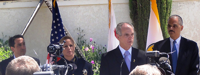 San Jose Mayor Chuck Reed with Attorney General Holder and then-Assistant Chief Diane Urban with Santa Clara District Attorney Jeff Rosen