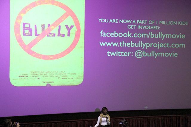 Student leader speaks to fellow students about bullying